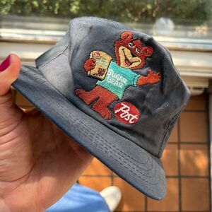 Vintage 80s Post Sugar Bear Snapback Hat Red River Co. USA Green Underbrim Rare